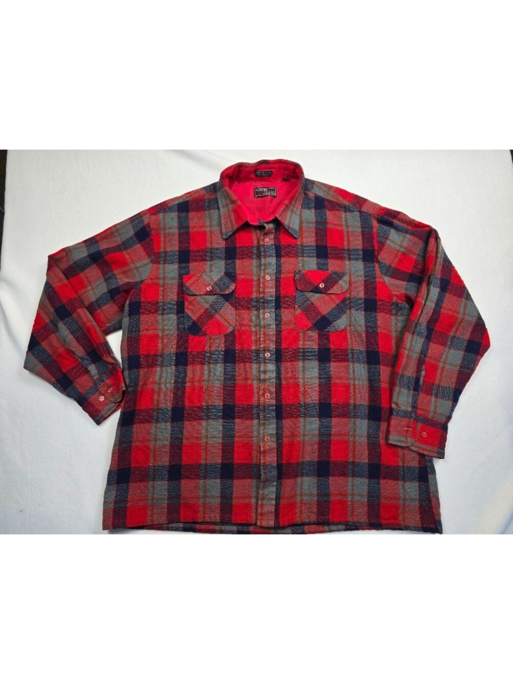 Vintage Plaid Long Sleeve Button-Up Shirt XL  Anthonys Red/Gray Hiking Camping